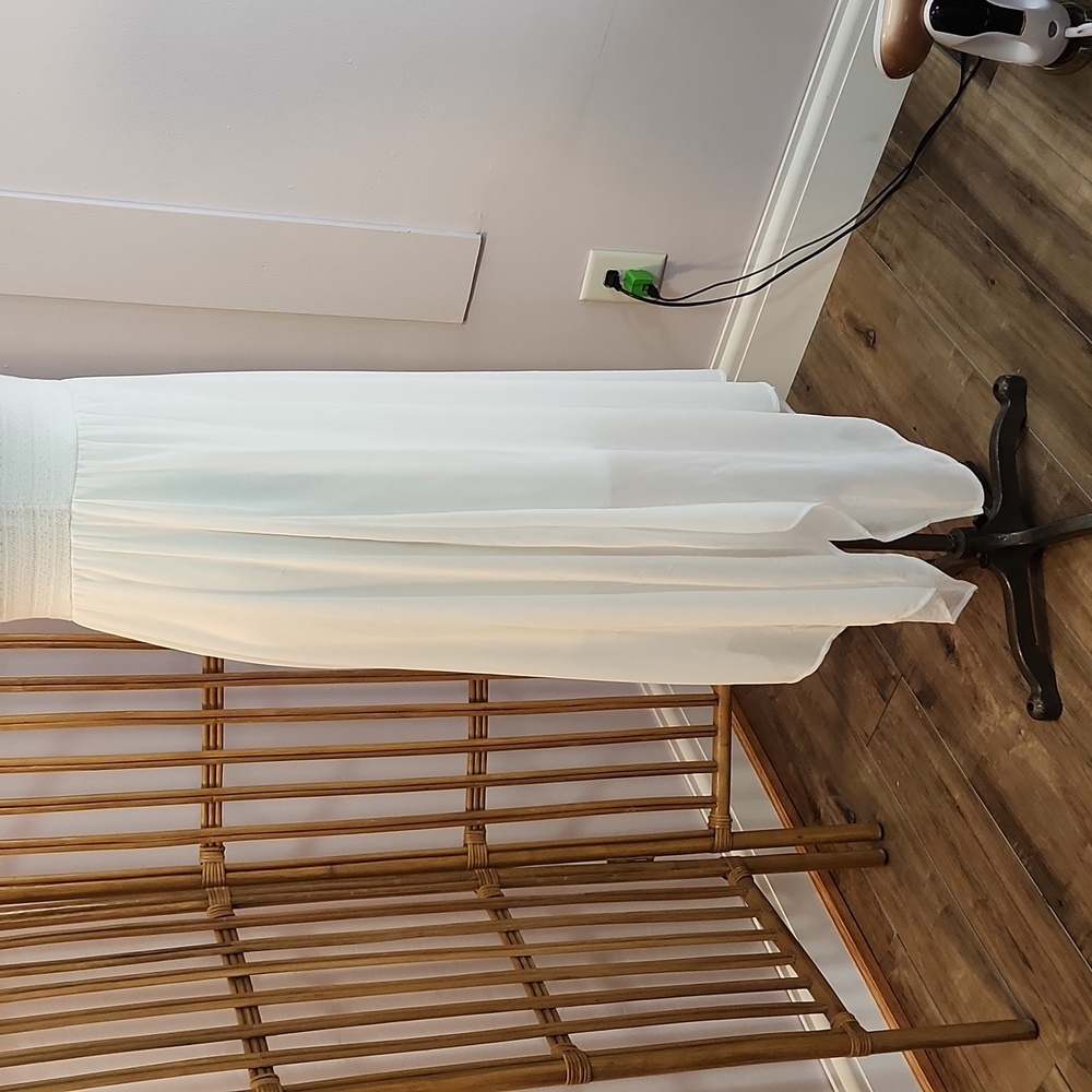 Divided H&M white sheer dress flowy knit top sz 12 asymmetrical hem slip fairy - Picture 4 of 12